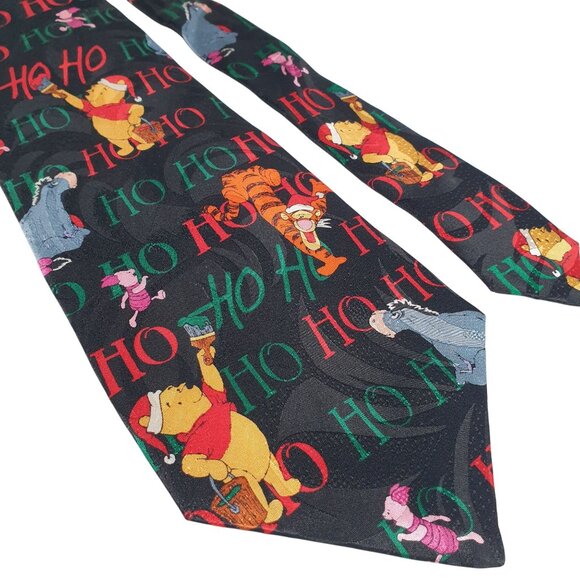 Vintage Disney Winnie Pooh Christmas Ho Ho Ho Novelty Tie Tigger Eeyore Piglet - Picture 2 of 5
